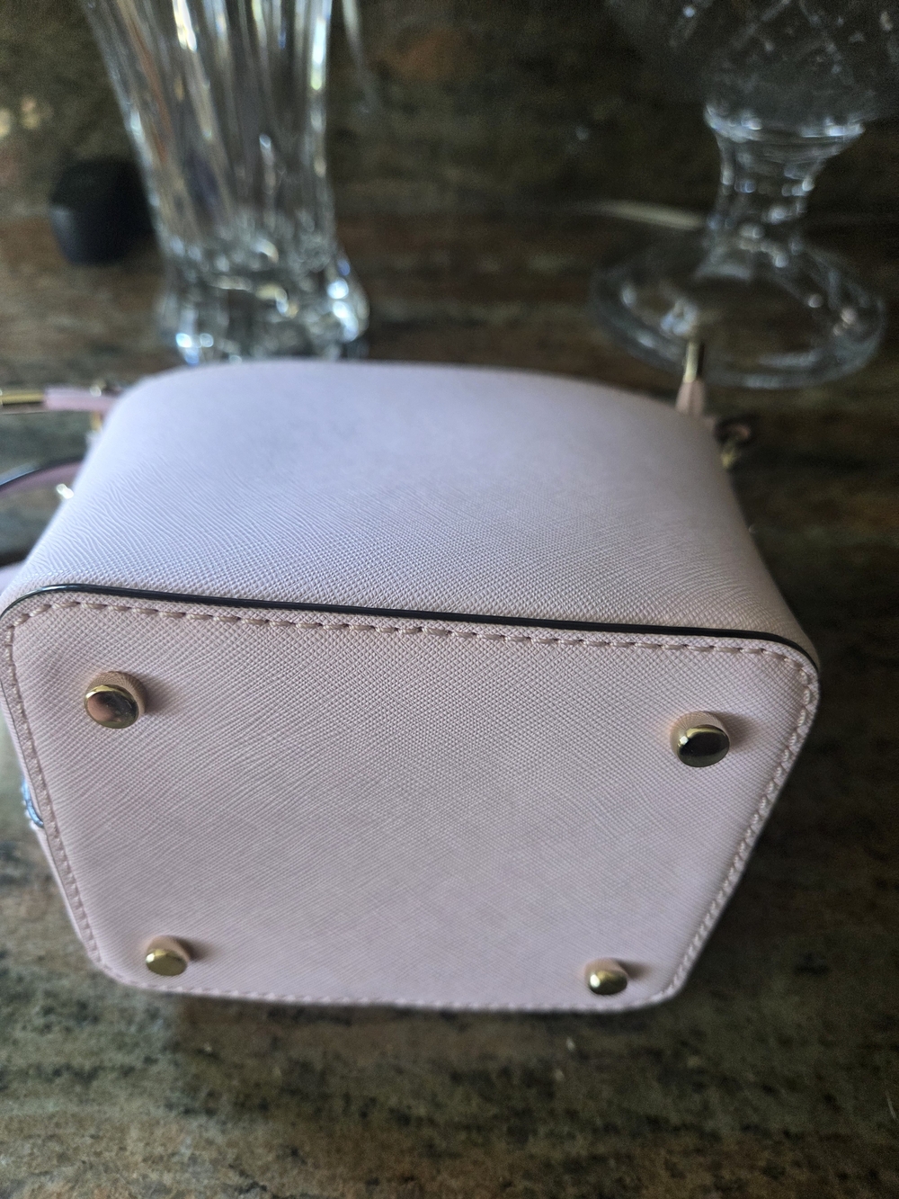 kate spade Light Pink Saffiano Leather Bucket Bag with Pearl Accent Card Holder - Picture 6 of 13